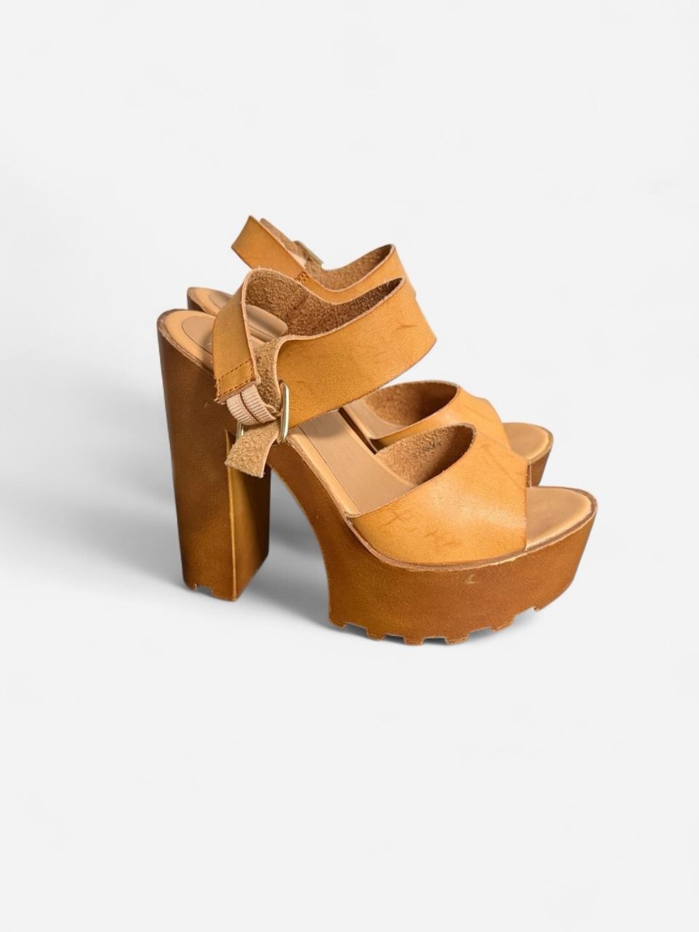 High-Block Platform Sandals - Tan